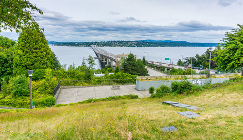 Interstate 90 floating bridges in seattle, washington.