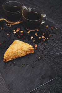 High angle view of breakfast on table