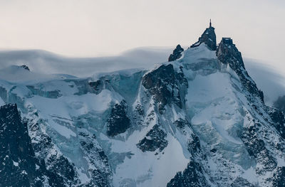 Panoramic view of snowcapped mountains against clear sky