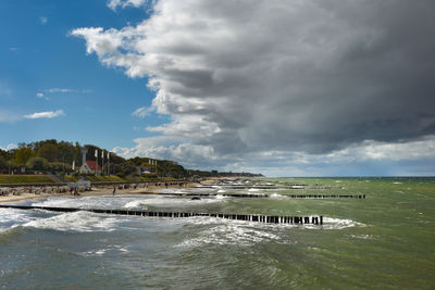 Scenic view of beach against sky