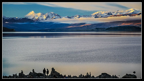 Scenic view of mountains against sky during sunset