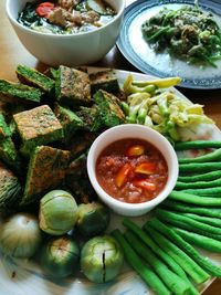 High angle view of food in bowl on table