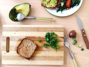 High angle view of food on cutting board