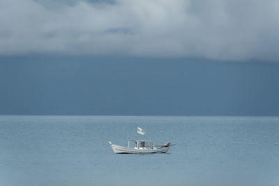 Sailboat sailing on sea against sky