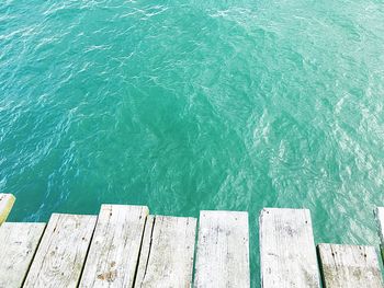 High angle view of wood by sea