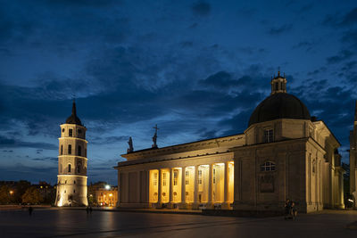 The night view of the cathedral and the bell tower