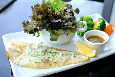 Close-up of meal served in plate