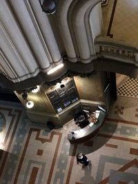 High angle view of illuminated lighting equipment on staircase in building