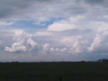 Scenic view of field against cloudy sky