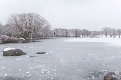 Scenic view of frozen lake against sky during winter