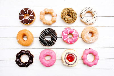 Directly above shot of cake on table against white background