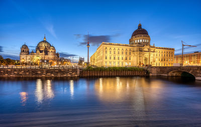 The berlin cathedral, the tv tower and the reconstructed city palace at dawn