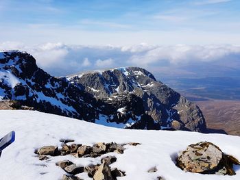 Scenic view of snowcapped mountains against sky