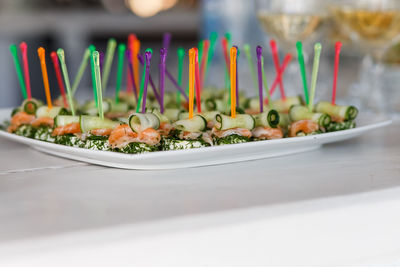 Close-up of vegetables in plate on table