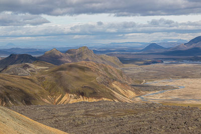 Scenic view of landscape and mountains against sky