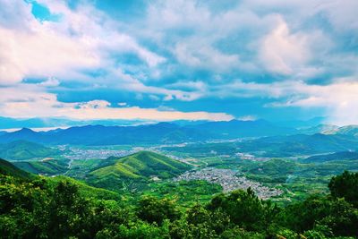 Aerial view of landscape against sky