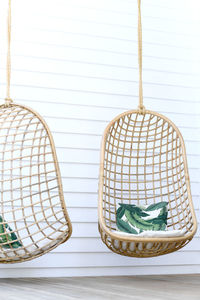 Close-up of wicker basket on table