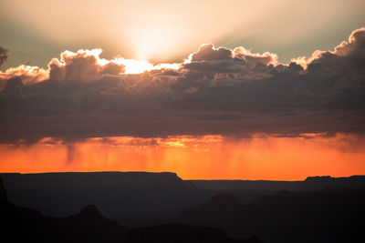 Scenic view of silhouette mountains against sky during sunset