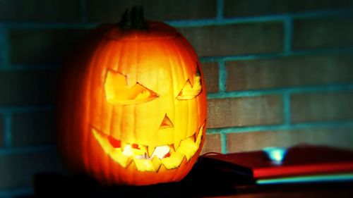 Close-up of illuminated pumpkin