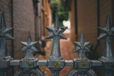 Close-up of rusty metal fence