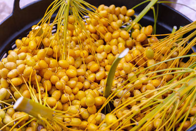 High angle view of yellow for sale at market stall