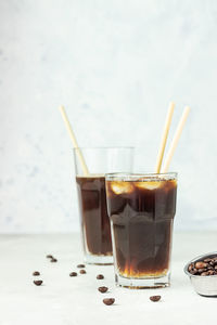 Espresso tonic, refreshment summer drink with tonic water, coffee and ice. trendy coffee drink.