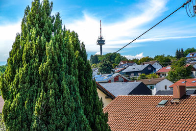 Panoramic view of buildings against cloudy sky