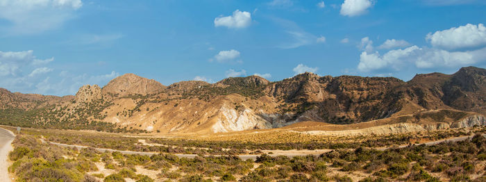 Panoramic view of landscape and mountains against sky