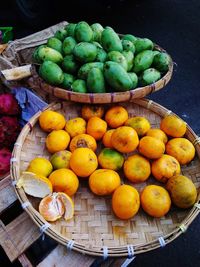 High angle view of fruits on table