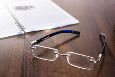 Close-up of eyeglasses on table