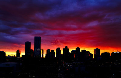 Cityscape against sky during sunset