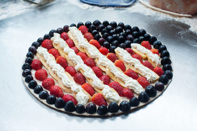 High angle view of cake on table