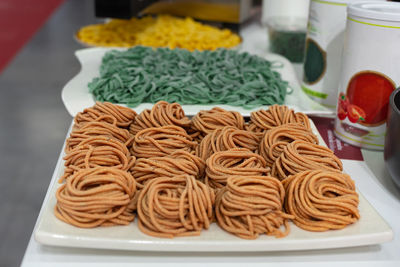 Handmade raw guitar spaghetti with whole wheat flour.