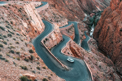 High angle view of winding road