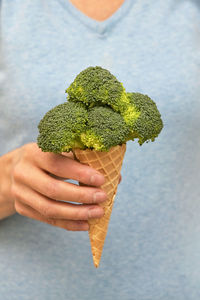 Conceptual ice cream in waffle cone from broccoli vegetable
