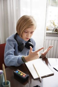 Girl doing homework at home