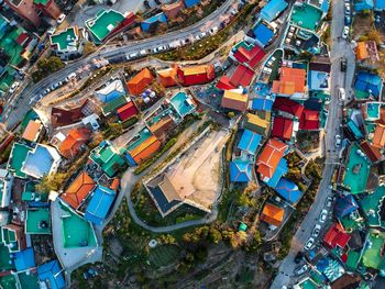 High angle view of city buildings