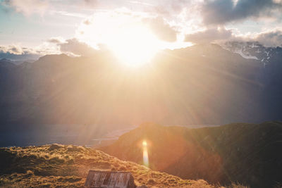 Scenic view of mountains against sky during sunset