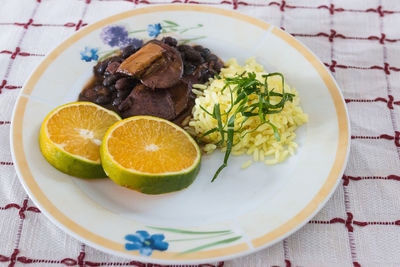 High angle view of breakfast served on table