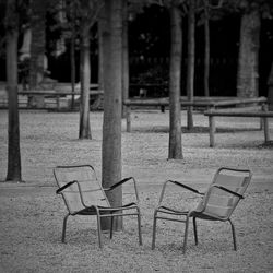 Empty chairs in park