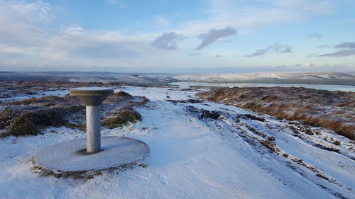 Scenic view of sea against sky during winter