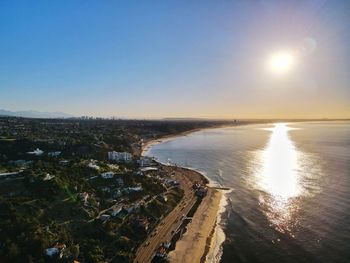 High angle view of sea against clear sky