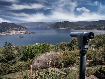 Scenic view of sea and mountains against sky