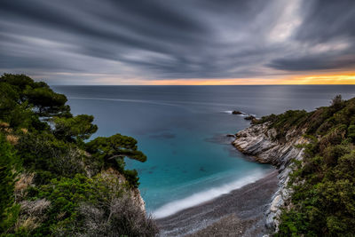 Scenic view of sea against sky during sunset