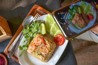 High angle view of meal served in plate