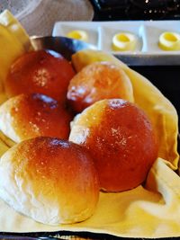 Close-up of fruits in plate on table