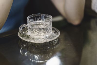 High angle view of drink on table