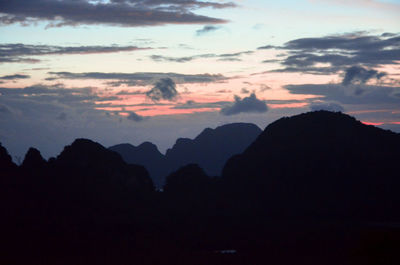 Scenic view of silhouette mountain against dramatic sky