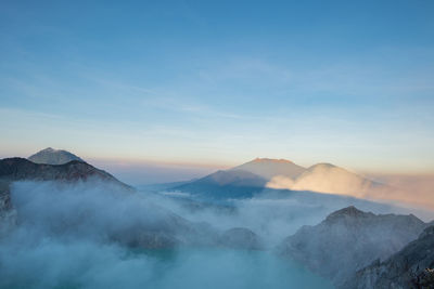 Scenic view of mountains against sky during sunset