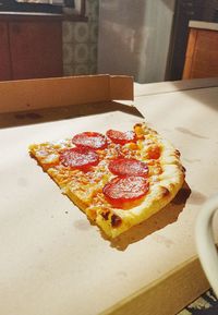 High angle view of pizza on table